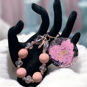 New - Pink Beaded Wristlet Keychain